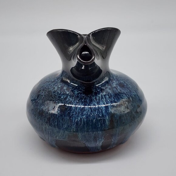 Vintage Born Polly Studio Pottery Vase Pinched Flared Rim & Blue Drip Glaze - Picture 5 of 8